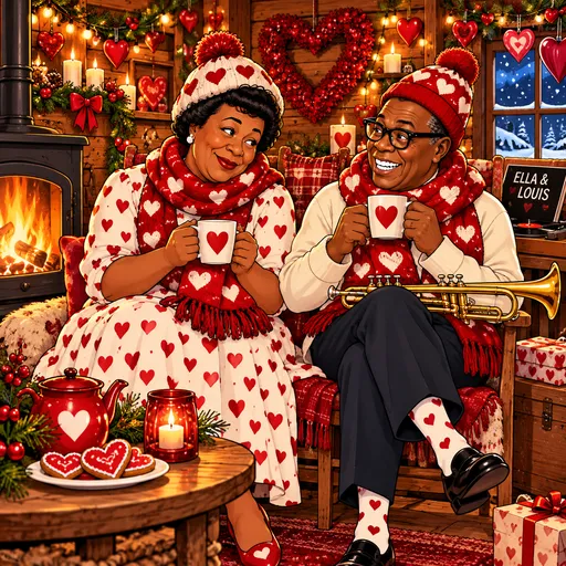 Ella Fitzgerald & Louis Armstrong illustrated artwork
