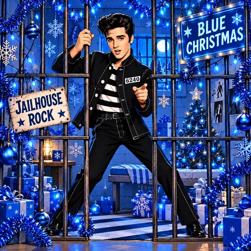 Illustrated artwork for Blue Christmas by Elvis Presley