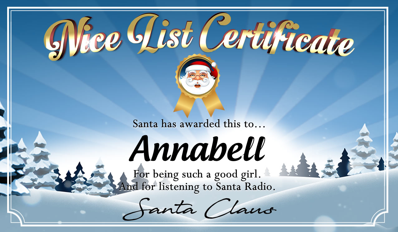 Personalised good list certificate for Annabell