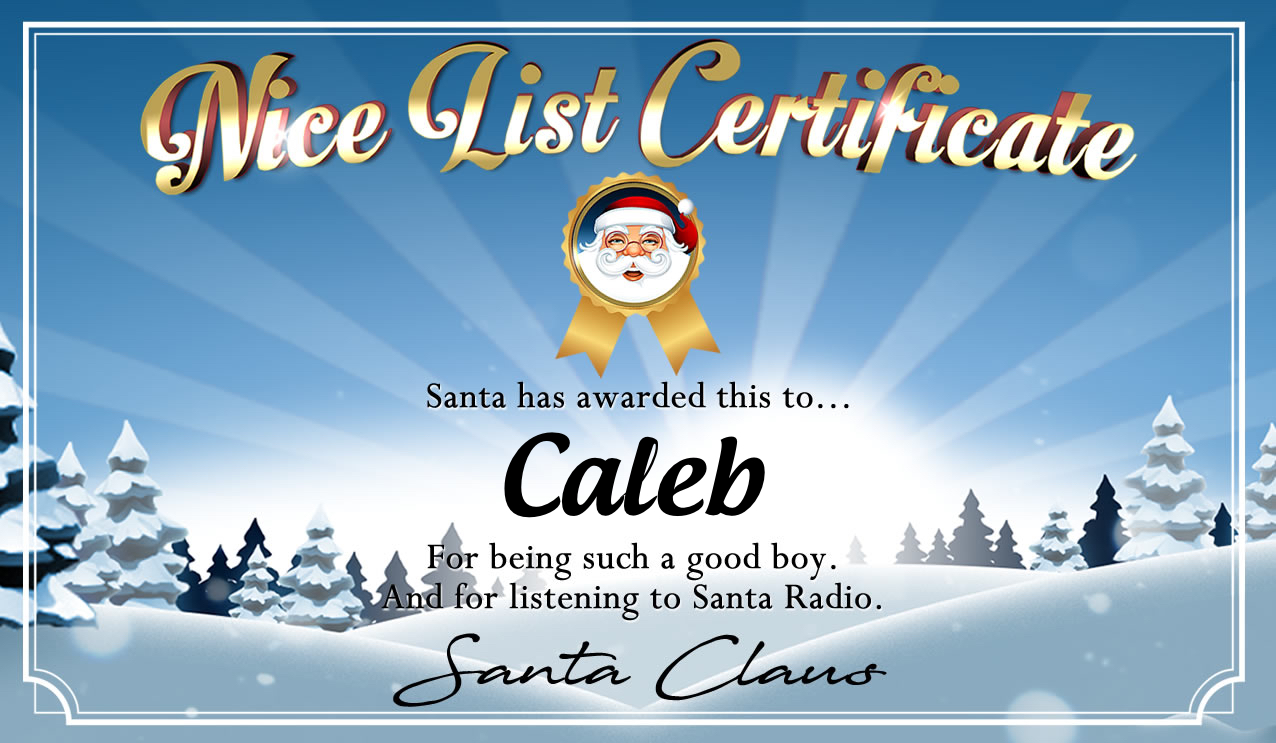 Personalised good list certificate for Caleb