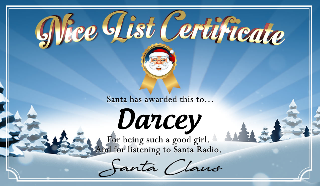 Personalised good list certificate for Darcey