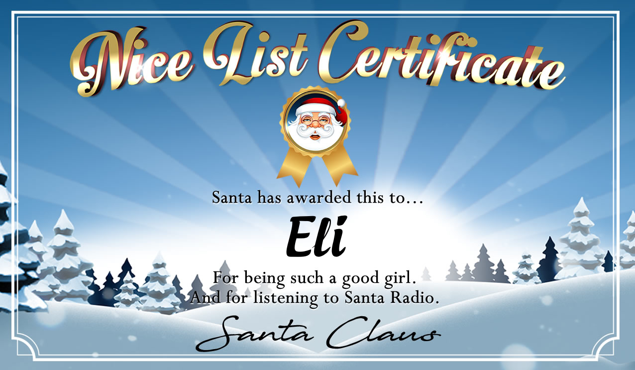 Personalised good list certificate for Eli