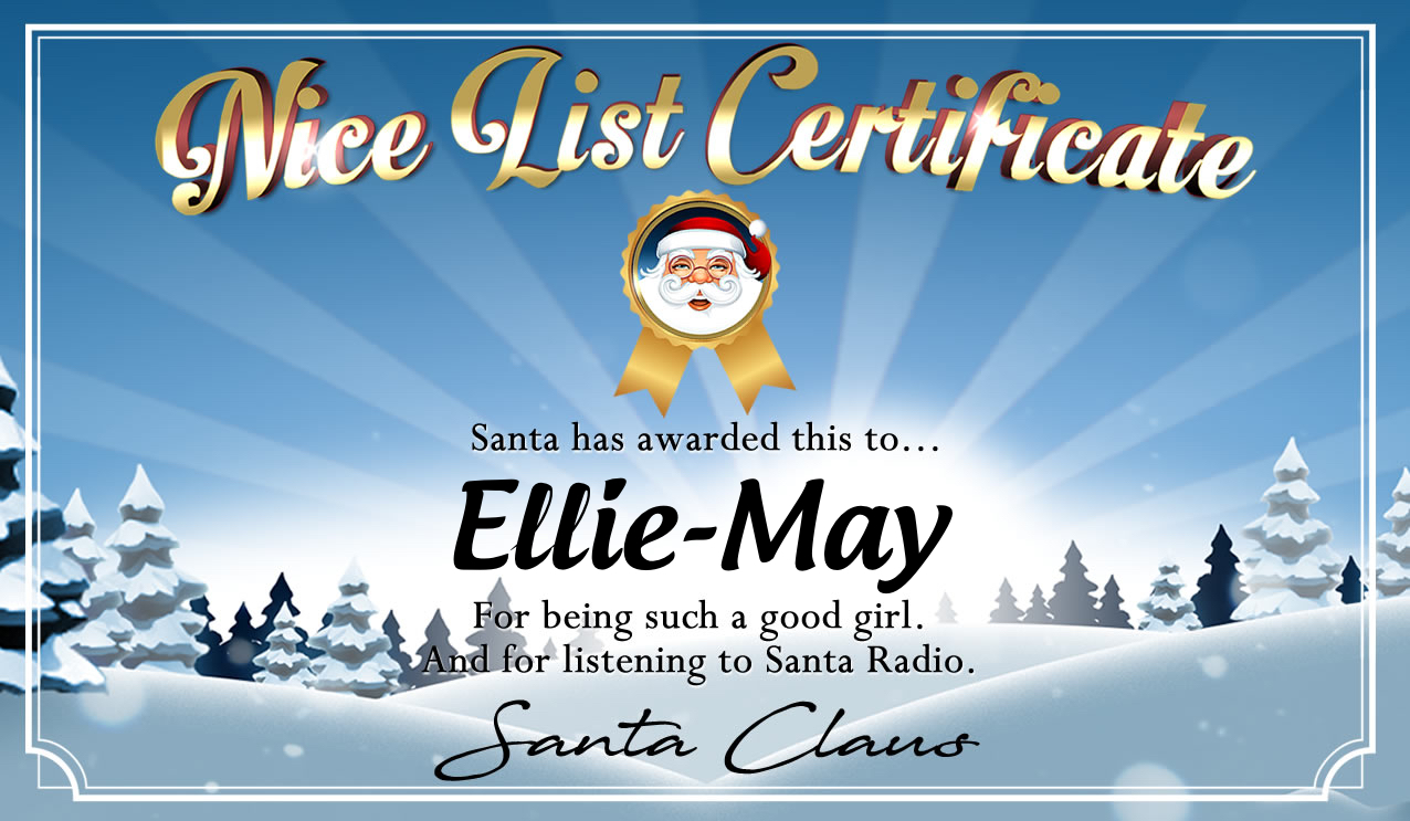 Personalised good list certificate for Ellie-May