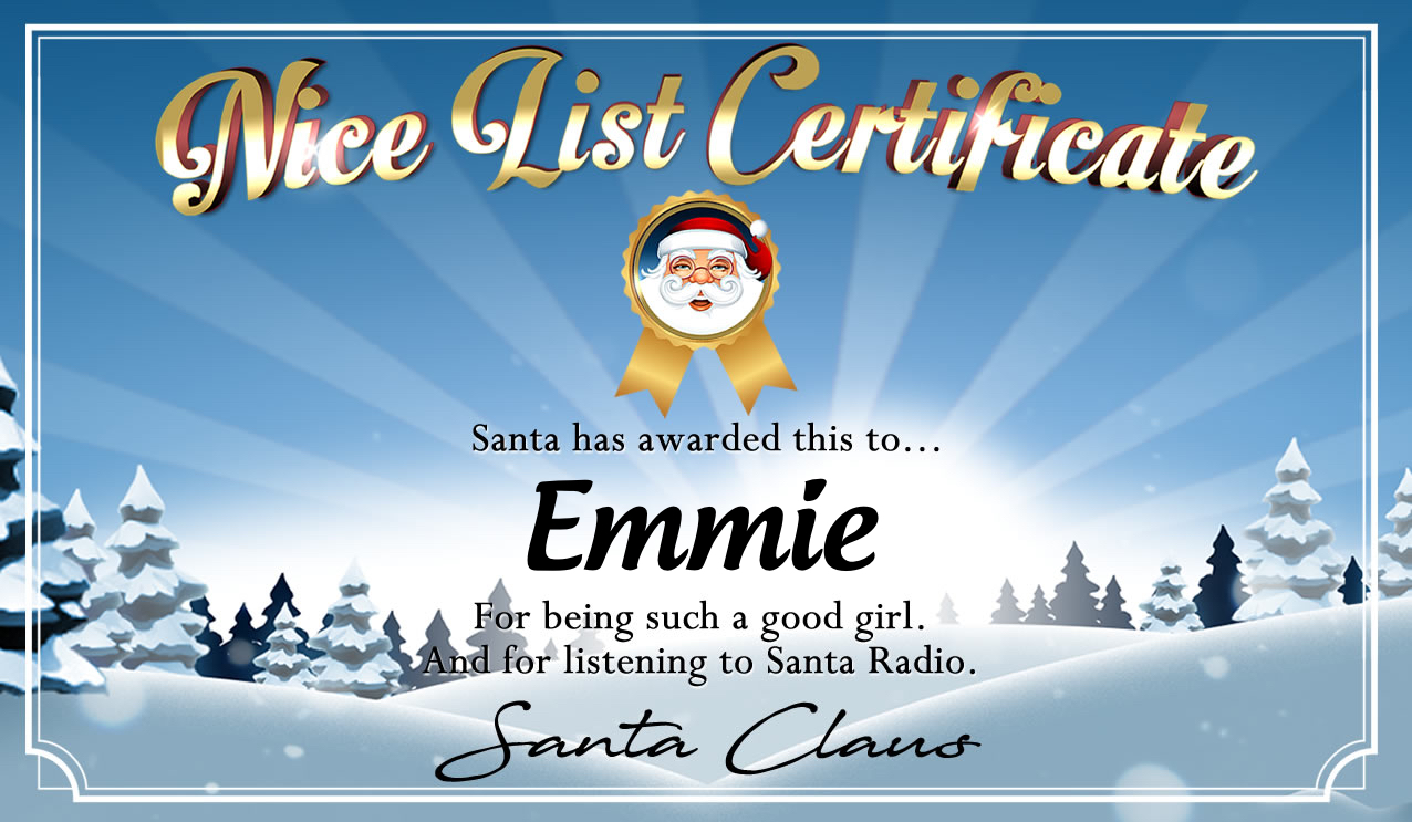 Personalised good list certificate for Emmie