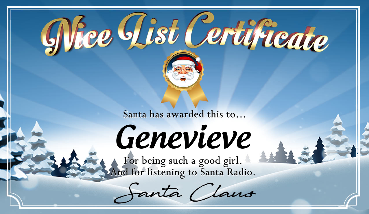 Personalised good list certificate for Genevieve