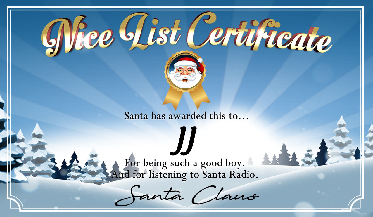 Personalised good list certificate for JJ
