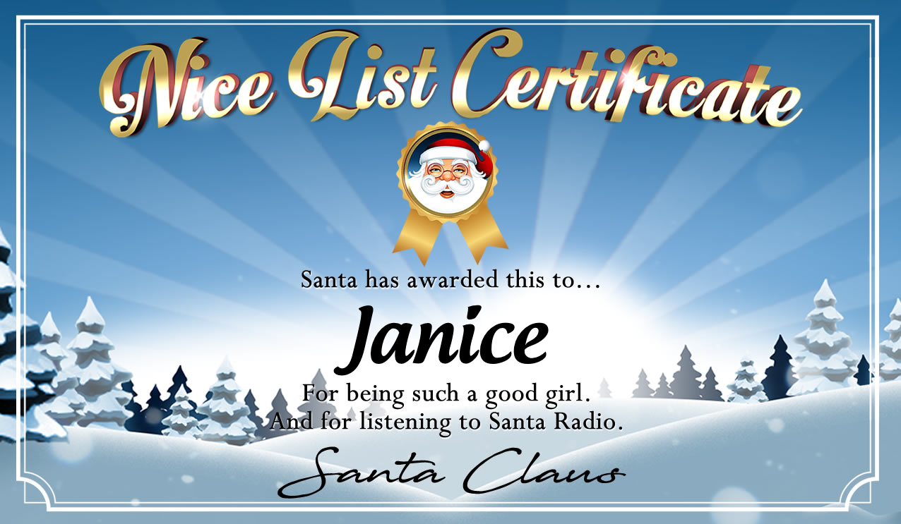 Personalised good list certificate for Janice