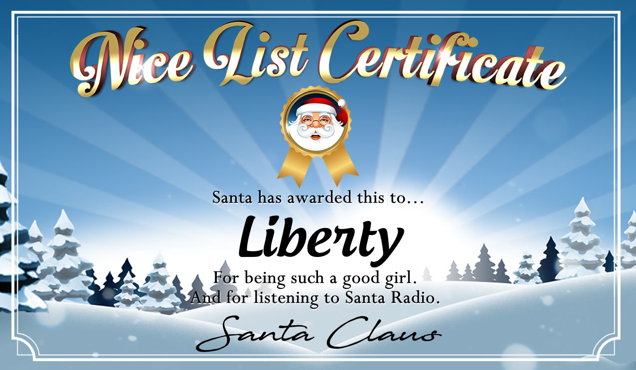 Personalised good list certificate for Liberty