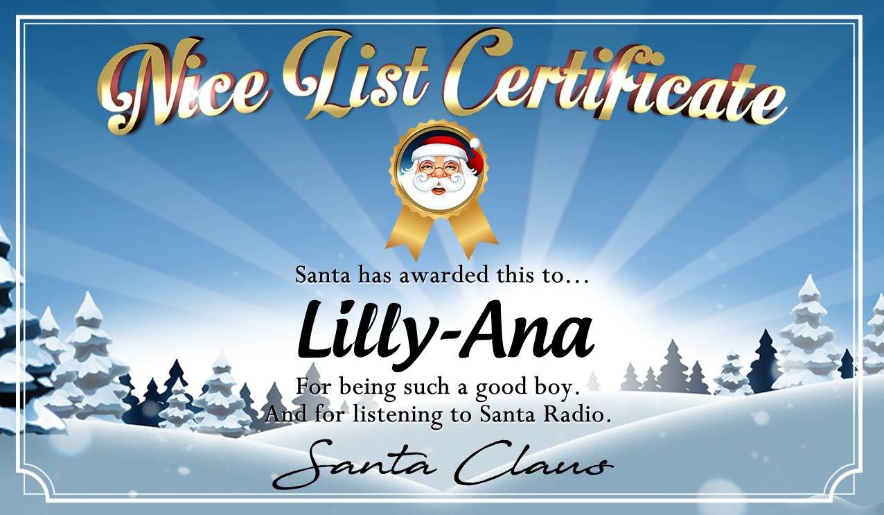 Personalised good list certificate for Lilly-Ana