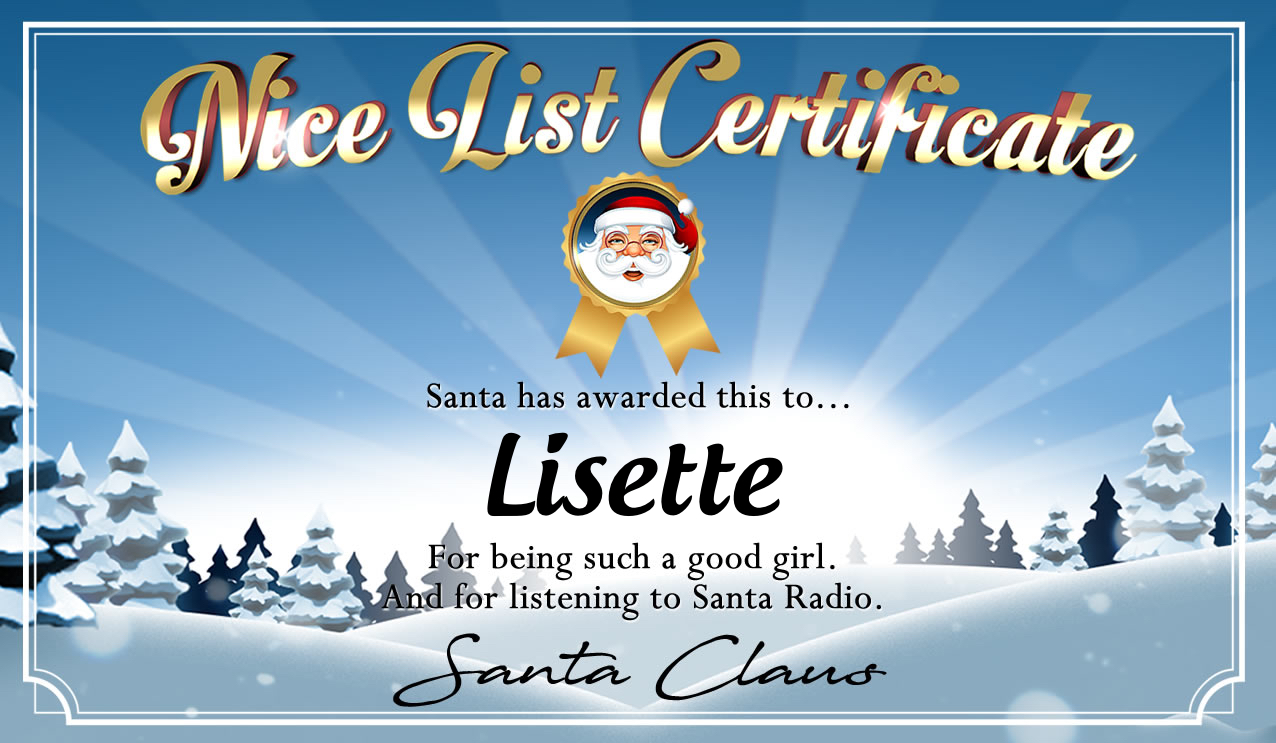 Personalised good list certificate for Lisette