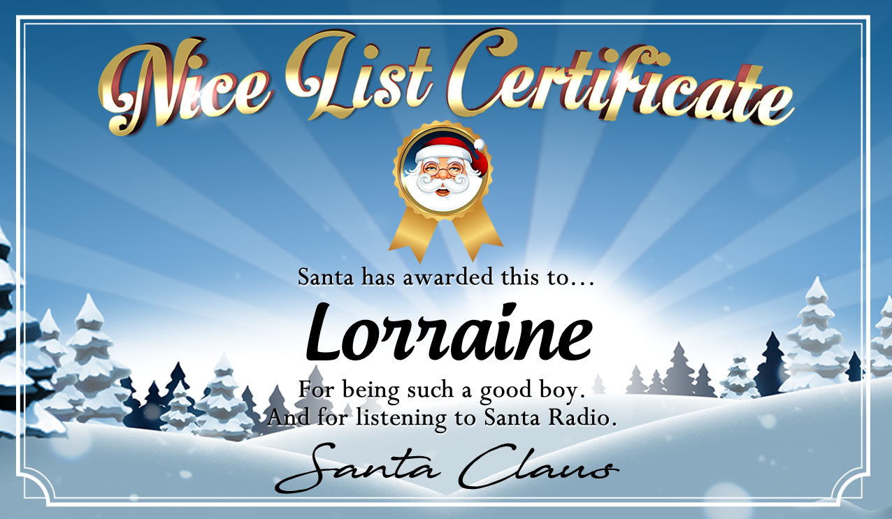 Personalised good list certificate for Lorraine
