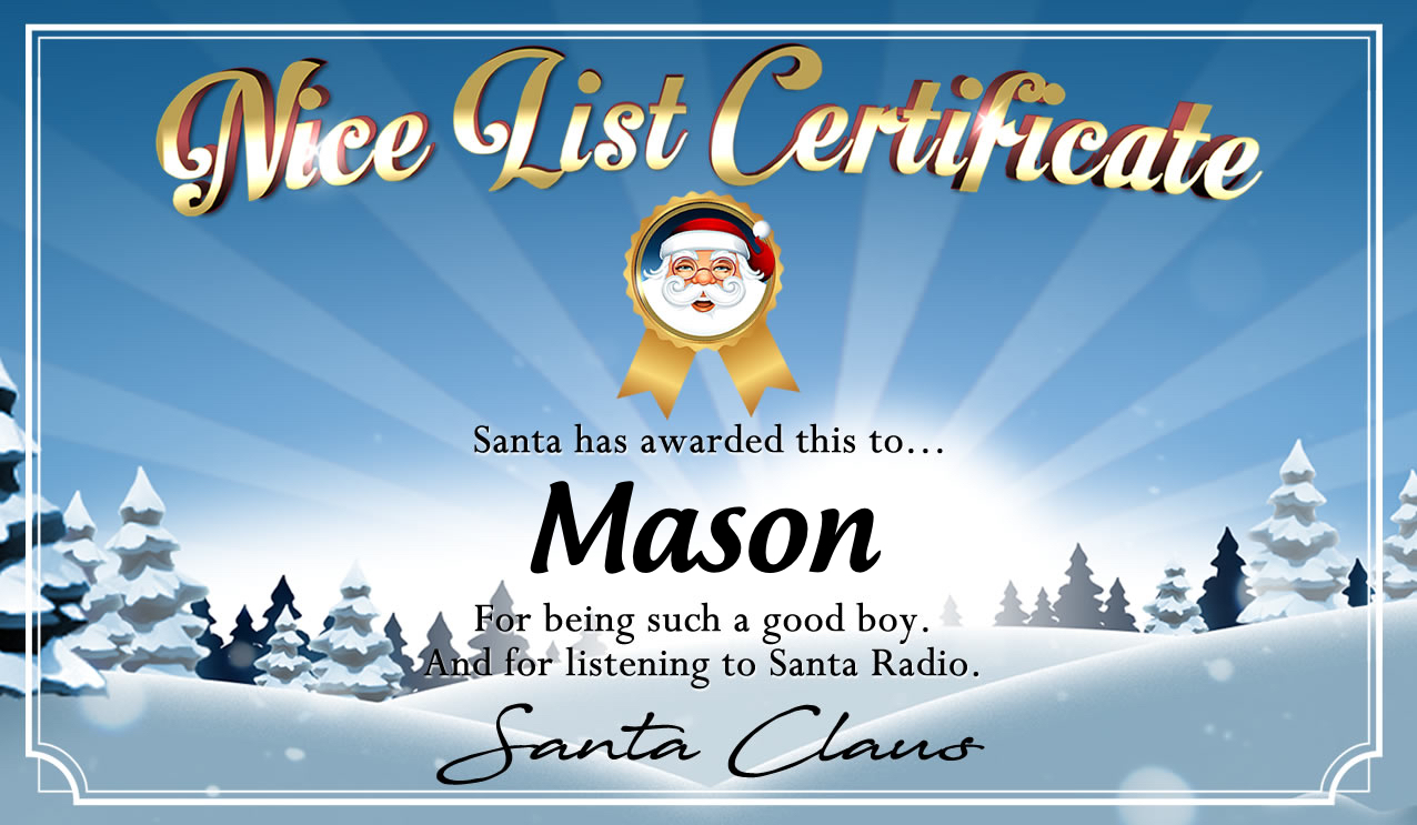 Personalised good list certificate for Mason
