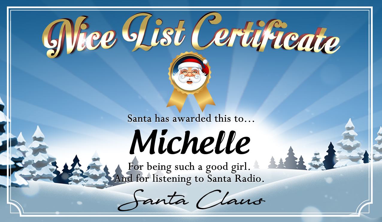 Personalised good list certificate for Michelle