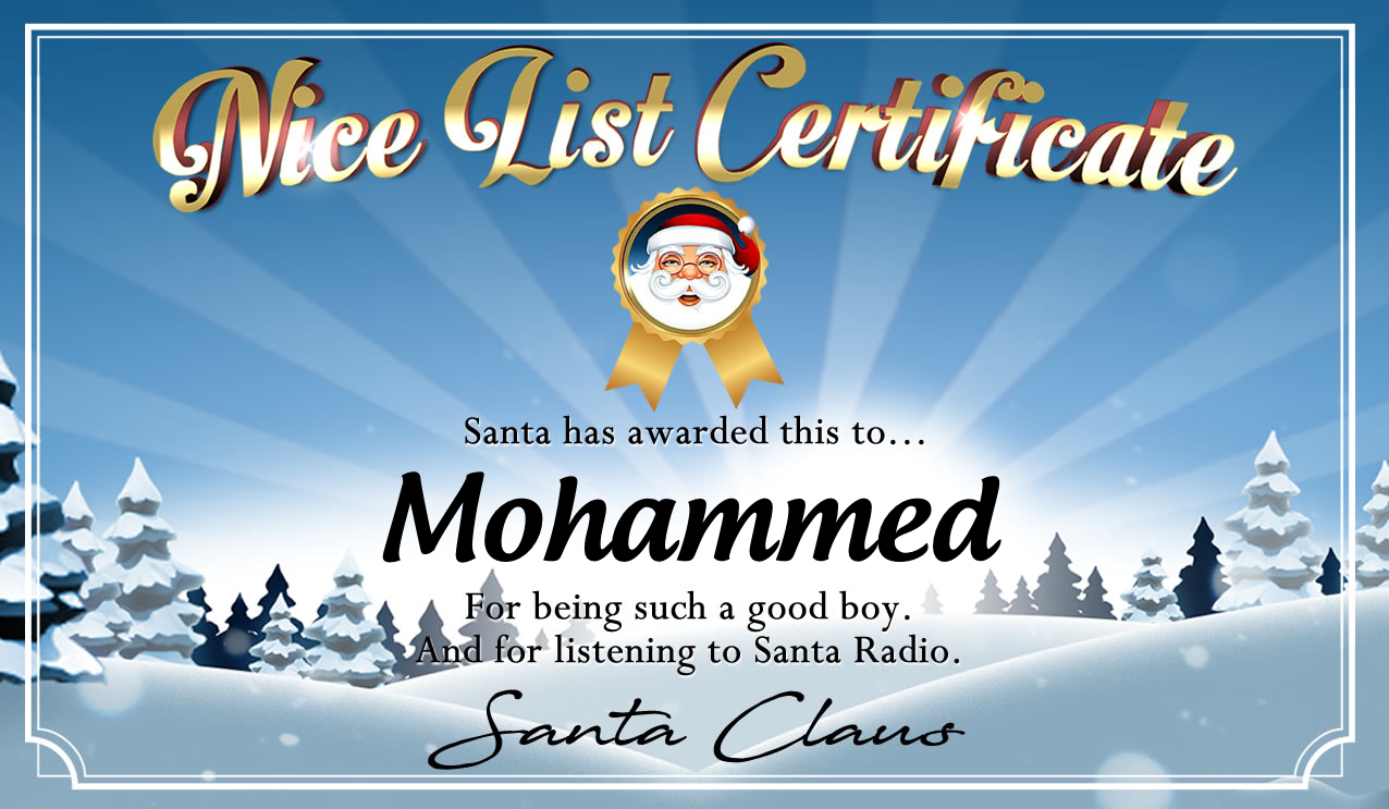 Personalised good list certificate for Mohammed