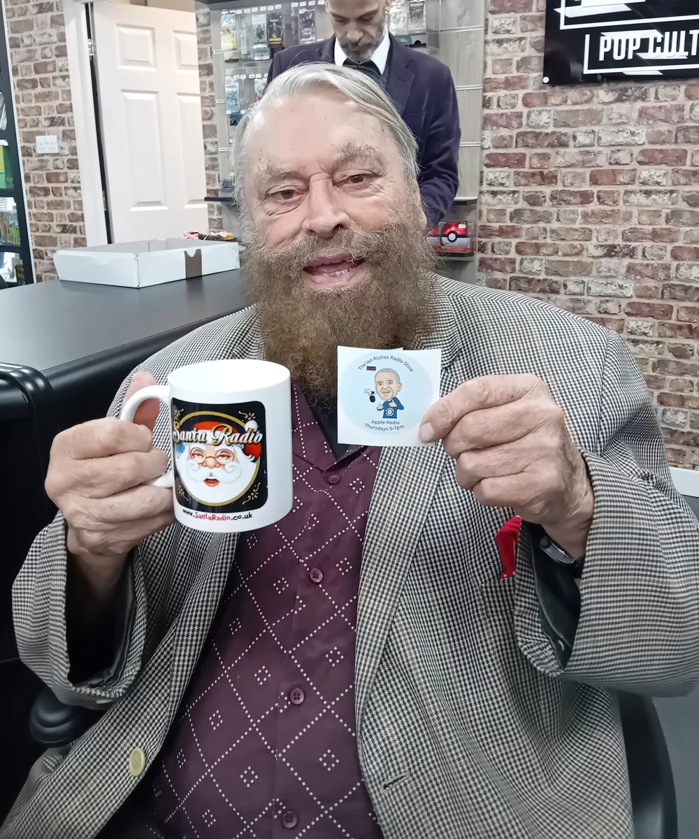 Brian Blessed with Santa Radio mug