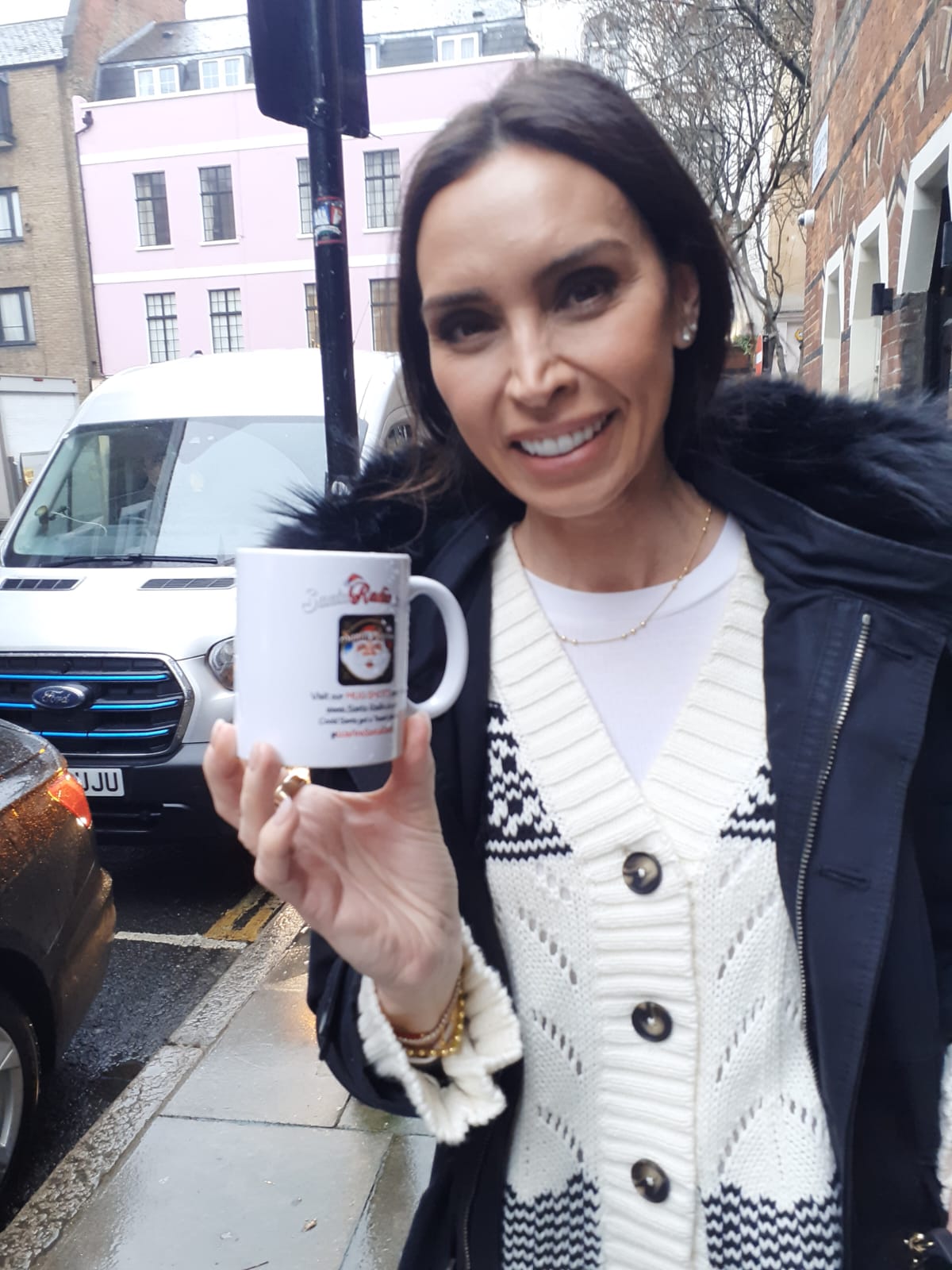 Christine Lampard with Santa Radio mug