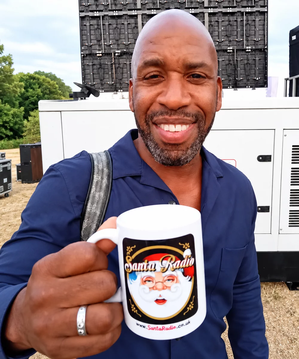 DJ Spoony with Santa Radio mug