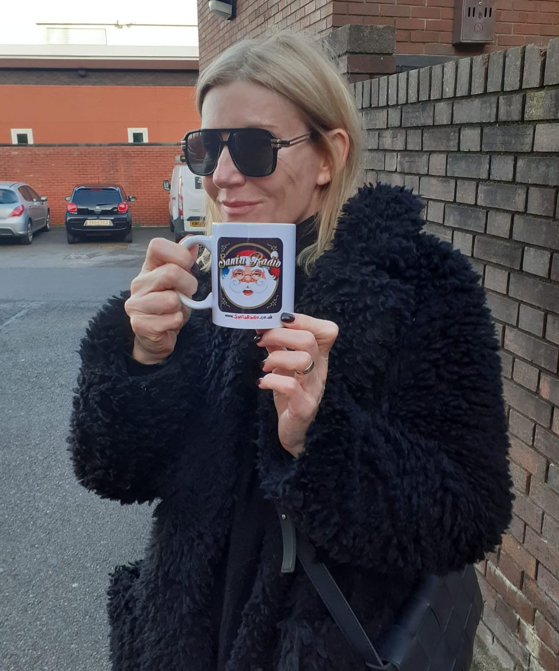 Michelle Collins with Santa Radio mug